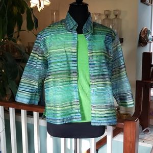 NYPL Collection Green and Blue Sheer Shirt With Camisole